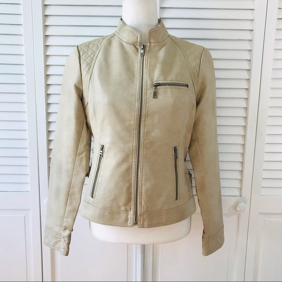 GIACCCA Tan Faux Leather Distressed Jacket Size S - Picture 1 of 9